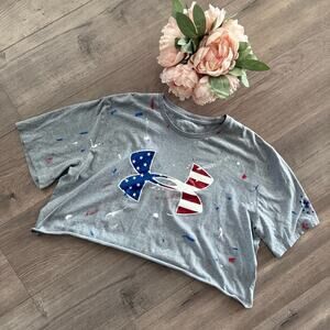 🚫DO NOT BUY🚫 USA Under Armour Light Grey Upcycle Cropped Top